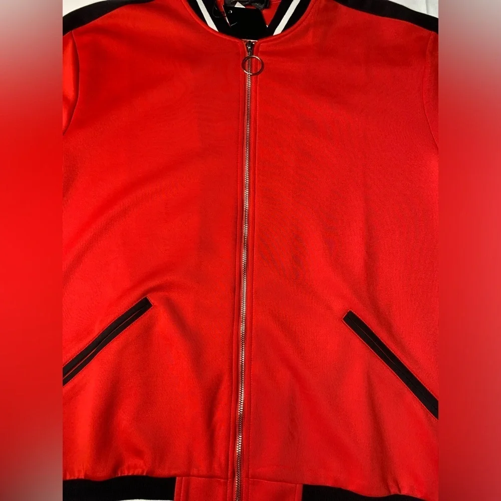 Red men’s zipper jersey jacket cutoff  Sz large